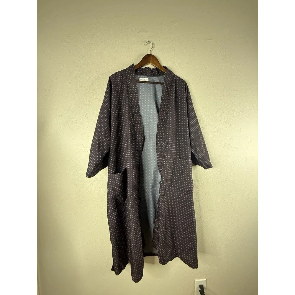 Christian Dior Monsieur Vintage Navy Blue Robe Red Paisley Dot One Size Men's